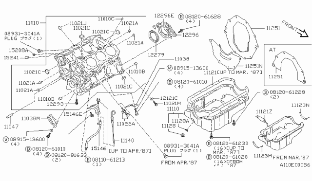 1986 Nissan Maxima Cylinder Block & Oil Pan Diagram