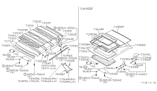 1987 Nissan Maxima INSULATOR-Roof Diagram for 73930-43E00