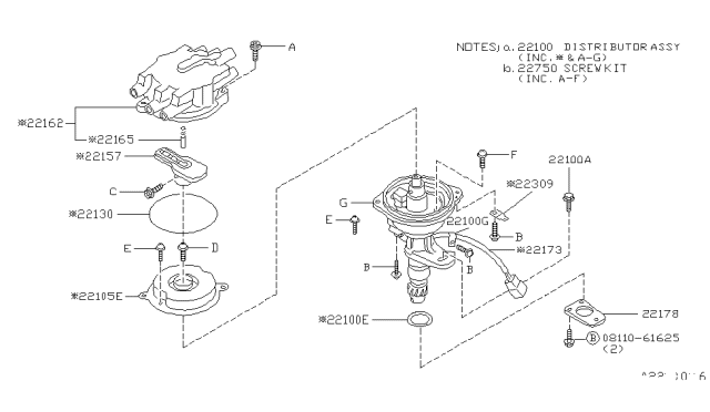 1987 Nissan Maxima Cap Distributor Diagram for 22162-16E04