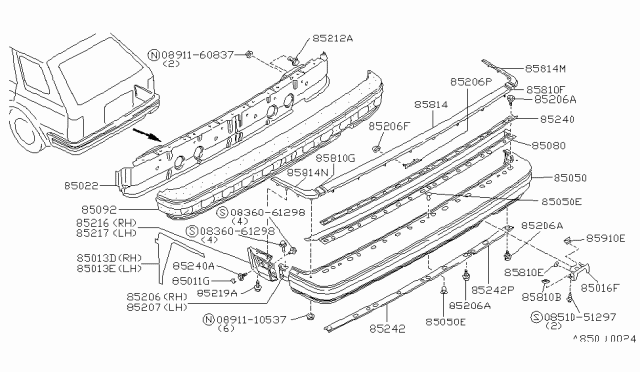 1987 Nissan Maxima Rear Bumper Cover Diagram for 85022-32E26