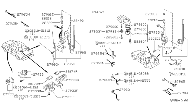 1987 Nissan Maxima Washer Antenna Diagram for 28221-01E00