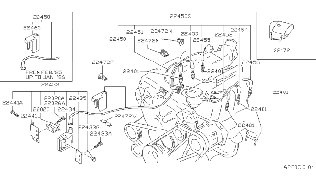 1986 Nissan Maxima Cable Ignition Diagram for 22450-16E10