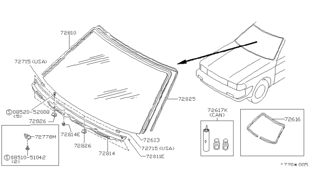 1985 Nissan Maxima Front Windshield Diagram