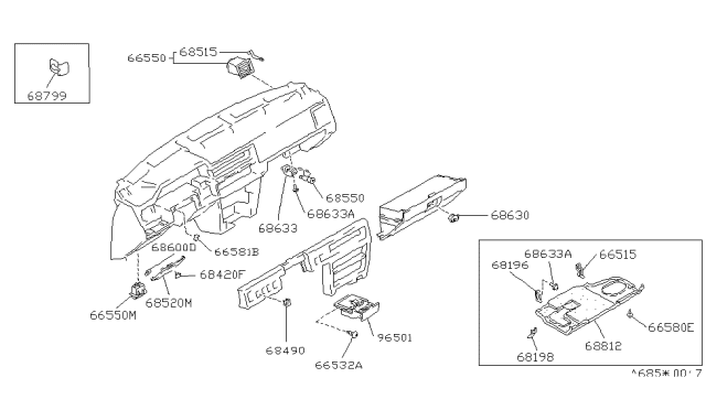 1986 Nissan Maxima Lid Cluster Diagram for 68130-01E01