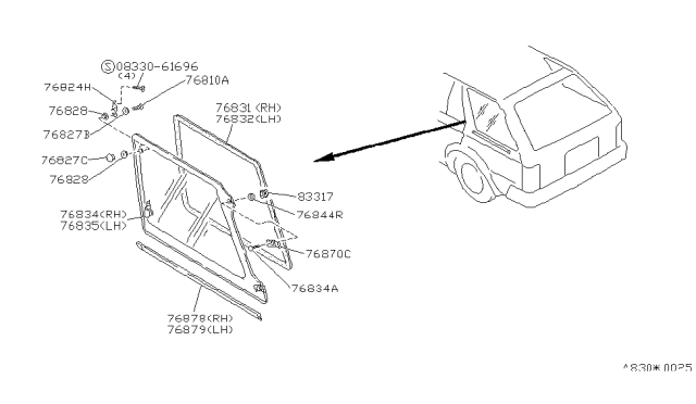 1985 Nissan Maxima WEATHERSTRIP Side LH Diagram for 83331-09E00