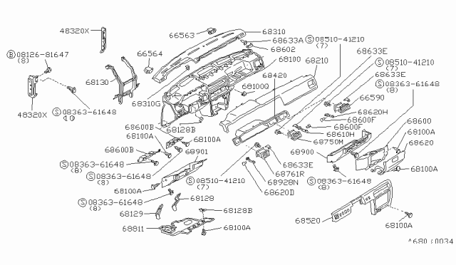 1988 Nissan Maxima Cover-Instrument Lower RH Blue Diagram for 68920-42E03