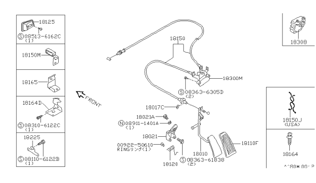 1986 Nissan Maxima Lever ASY Pedal Diagram for 18005-21E10