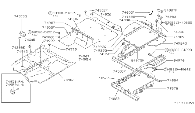 1986 Nissan Maxima Cover-Seat Mounting LH Blue Diagram for 74955-D4002