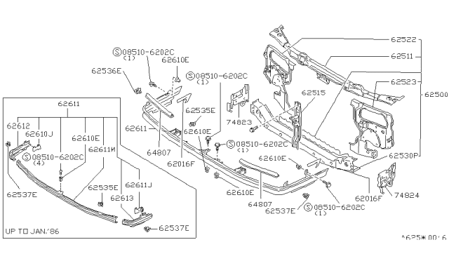 1985 Nissan Maxima Support Radiator Core Diagram for 62510-15E00