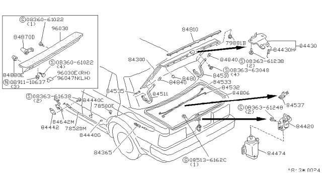 1986 Nissan Maxima Trunk Lock Assembly Diagram for 84630-01E00