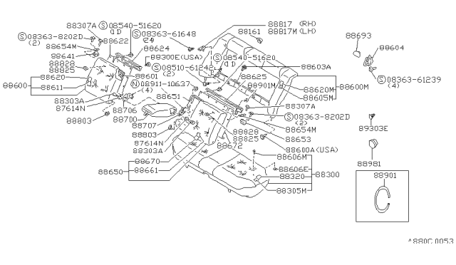 1988 Nissan Maxima Back Assembly-Rear Seat Brown Diagram for 88610-38E01