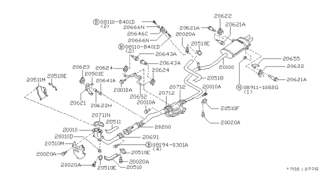 1988 Nissan Maxima Exhaust Tube & Muffler Diagram 2