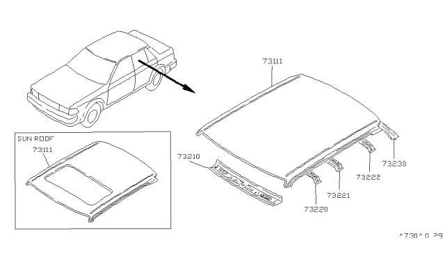 1987 Nissan Maxima Roof Panel & Fitting Diagram 1