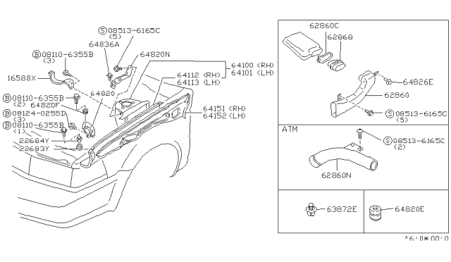 1987 Nissan Maxima Duct Air Diagram for 62860-16E00