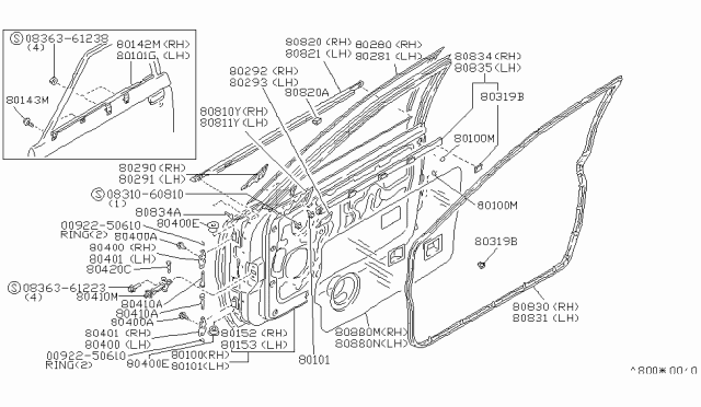 1987 Nissan Maxima Front Door Panel & Fitting Diagram