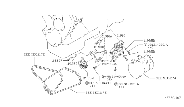 1988 Nissan Maxima Compressor Mounting & Fitting Diagram