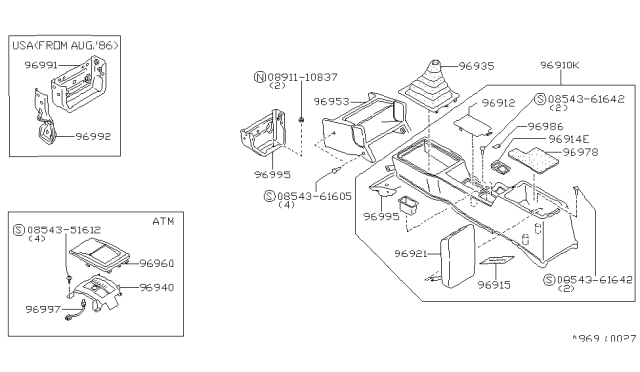 1987 Nissan Maxima Lid-Console Box GY Diagram for 96920-01E10