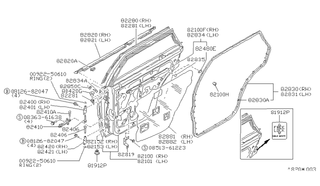 1987 Nissan Maxima MOULDING Rear Door RH Diagram for 82820-03E00