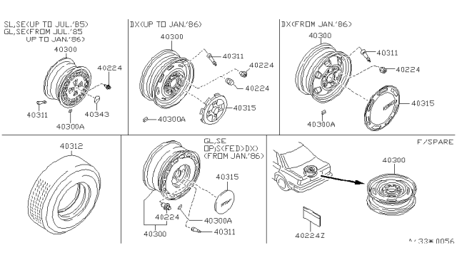 1987 Nissan Maxima Road Wheel & Tire Diagram