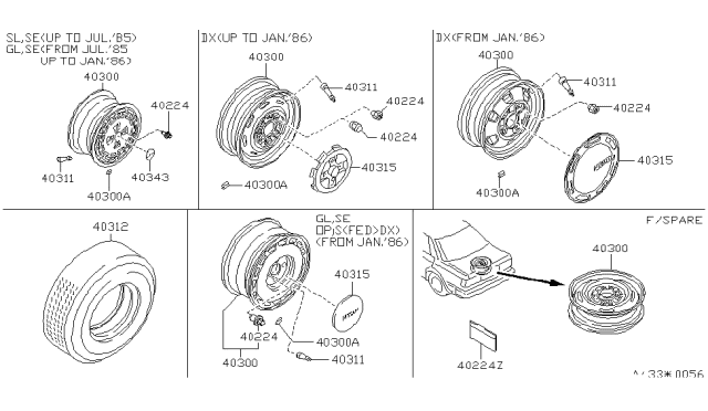 1986 Nissan Maxima U11 Wheel Road Diagram for 40300-13E27