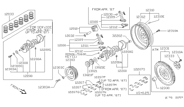 1987 Nissan Maxima BUSHING CRANKSHAFT Std 1 DAIDO Diagram for 12230-40V01