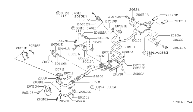 1988 Nissan Maxima Exhaust Tube Assembly, Center Diagram for 20020-43E00