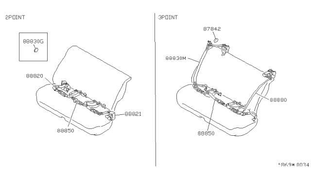 1986 Nissan Maxima Center Belt Set, Rear Seat Diagram for 88850-10E01