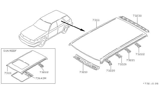 1986 Nissan Maxima Rail Roof Rear Diagram for 73230-09E00