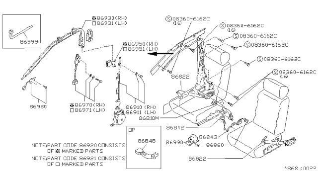 1987 Nissan Maxima Front Seat Right Buckle Belt Assembly Gray Diagram for 86892-42E00