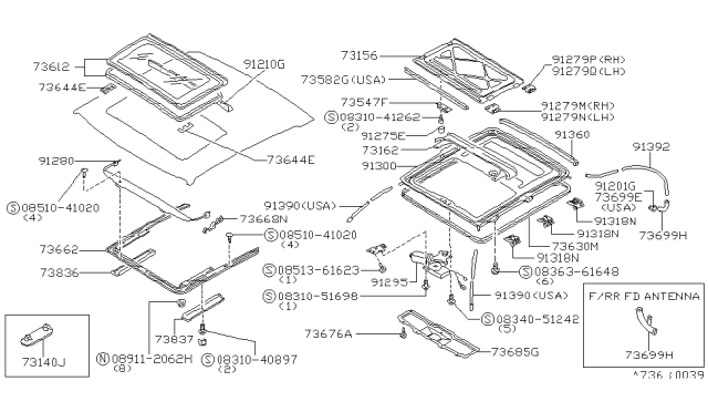 1987 Nissan Maxima REINF SUNROOF Diagram for 73256-39E00