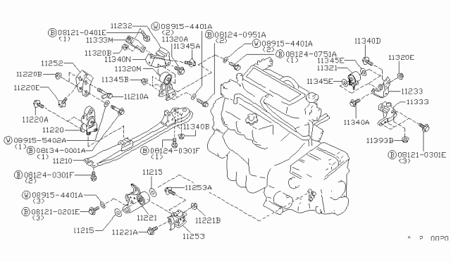 1986 Nissan Maxima Engine Mounting Insulator, Rear Right Diagram for 11340-16E06