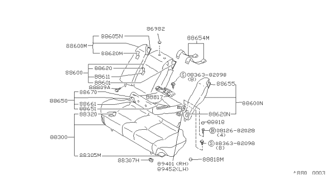 1986 Nissan Maxima Trim-Back Rear Seat LH Gray Diagram for 88676-39E00