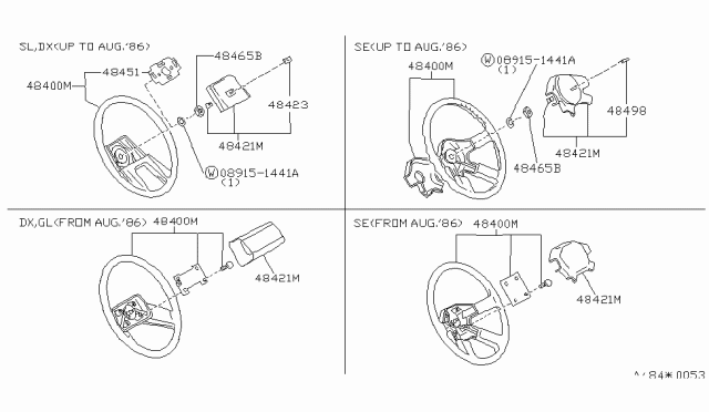 1987 Nissan Maxima Steering Wheel Assembly W/O Pad Brown Diagram for 48430-43E01