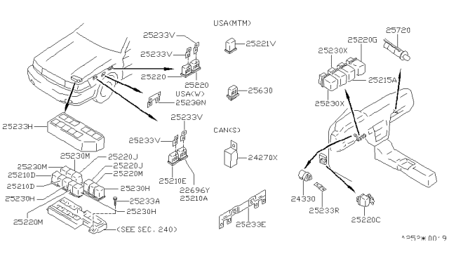 1988 Nissan Maxima Switch Assembly Glove Box Lamp Diagram for 68542-42E00