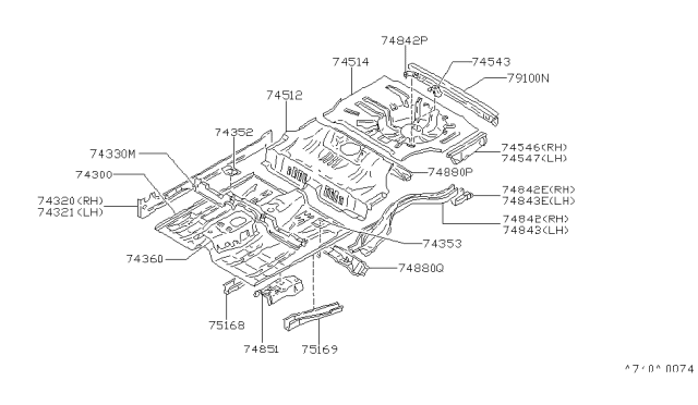 1986 Nissan Maxima Extension-Member Side Rear R Diagram for 75520-01E60