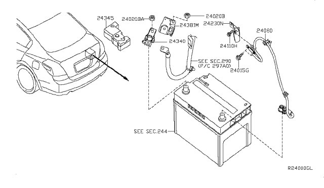 2011 Nissan Altima Cable Assy-Battery Earth Diagram for 24080-JA70A