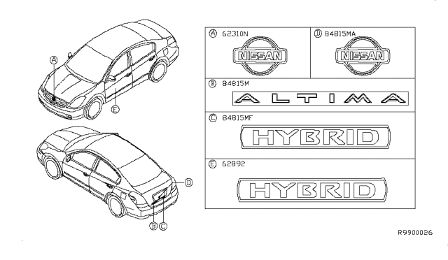 2007 Nissan Altima Emblem & Name Label Diagram