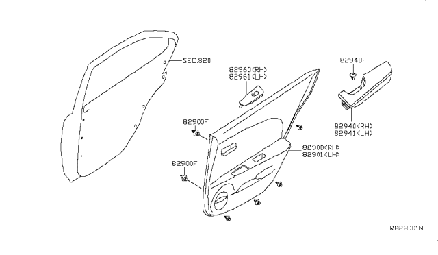 2009 Nissan Altima Rear Door Armrest, Right Diagram for 82940-JA00A