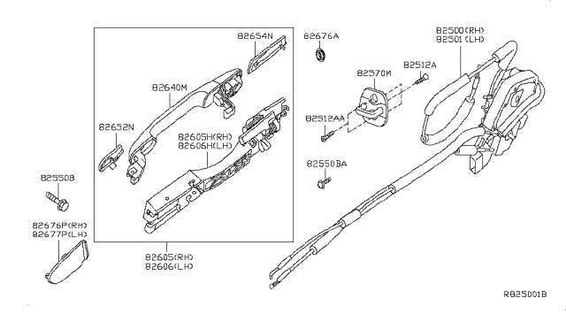 2007 Nissan Altima Rear Door Lock & Handle Diagram 2