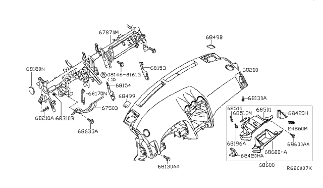 2011 Nissan Altima Instrument Panel,Pad & Cluster Lid Diagram 1