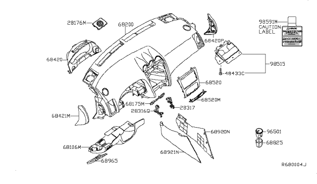 2008 Nissan Altima Instrument Panel,Pad & Cluster Lid Diagram 3