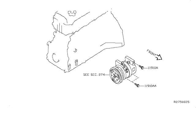 2009 Nissan Altima Compressor Mounting & Fitting Diagram