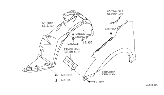 2008 Nissan Altima Front Fender & Fitting Diagram 1