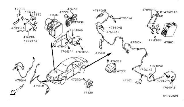 2011 Nissan Altima Sensor Assembly Anti Ski, Rear Diagram for 47901-ZX70A