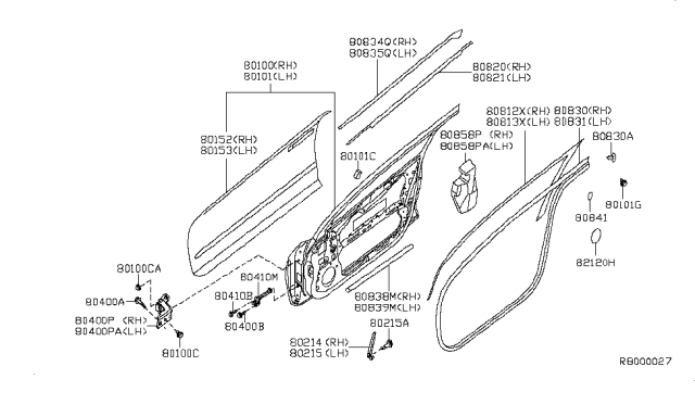 2009 Nissan Altima Front Door Panel & Fitting Diagram