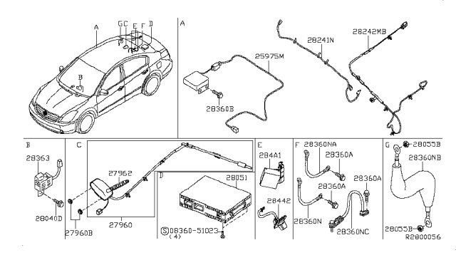 2008 Nissan Altima Feeder-Antenna Diagram for 28243-JA83A