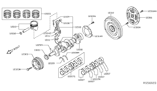 2010 Nissan Altima FLYWHEEL Assembly Diagram for 12310-JA80A