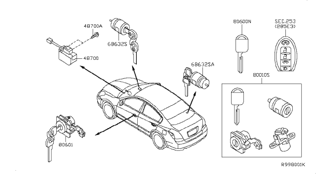 2011 Nissan Altima Cylinder Set-Glove Box Lid Lock Diagram for F8632-JA40A