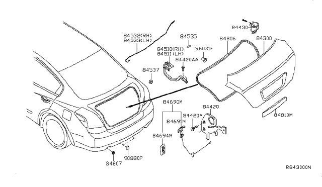 2011 Nissan Altima Bar-Torsion,Trunk Lid RH Diagram for 84432-JA010