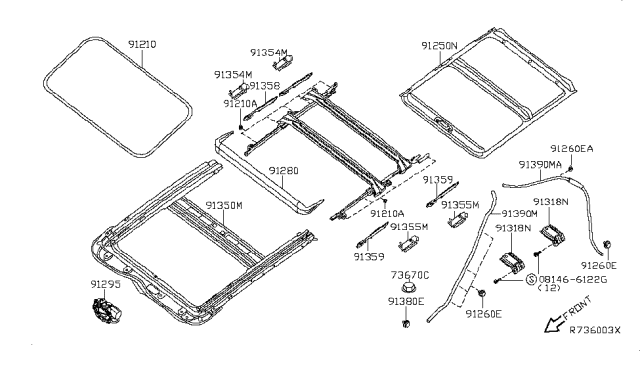 2008 Nissan Altima Hybrid Sun Roof Parts Diagram 4